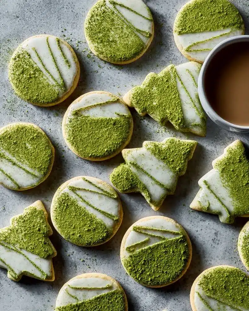 Matcha Sugar Cookies 3 Dough for matcha sugar cookies being rolled out on a floured surface, ready for cutting into shapes.