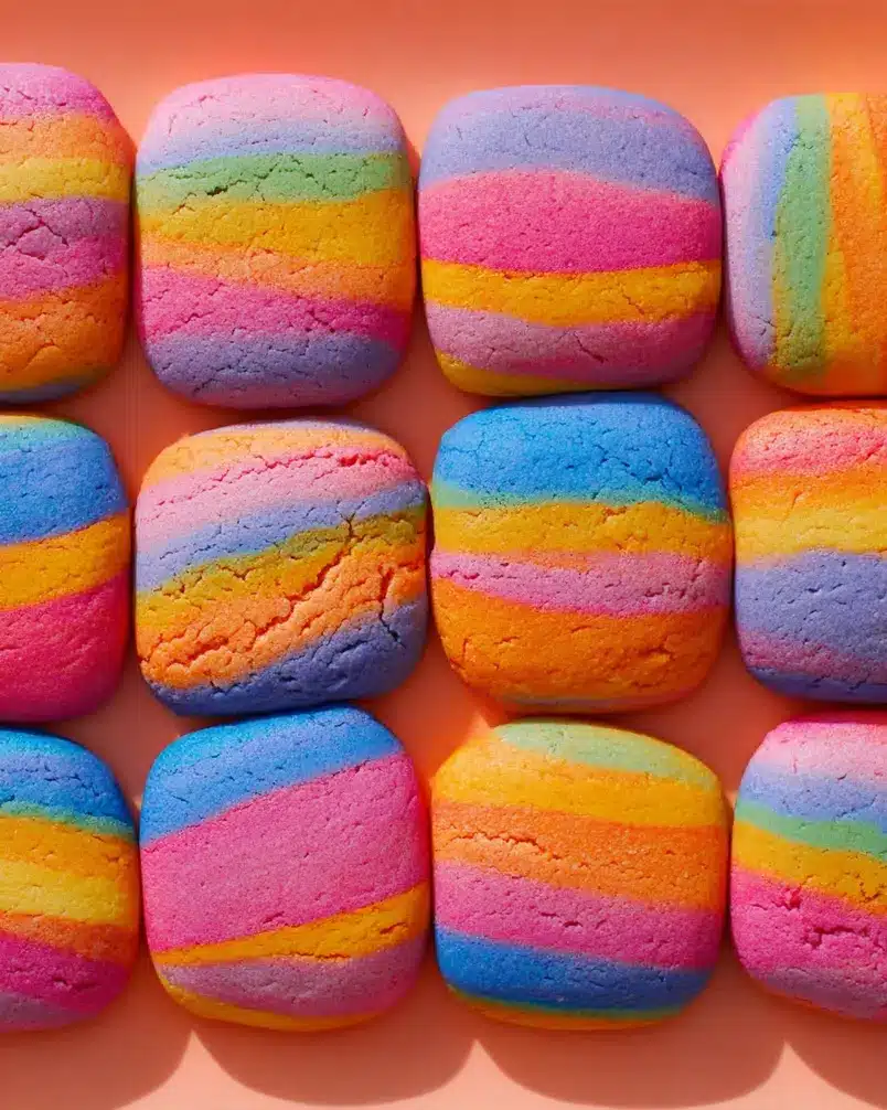 Technicolor Cookies 3 A vibrant array of Technicolor Cookies cooling on a wire rack.