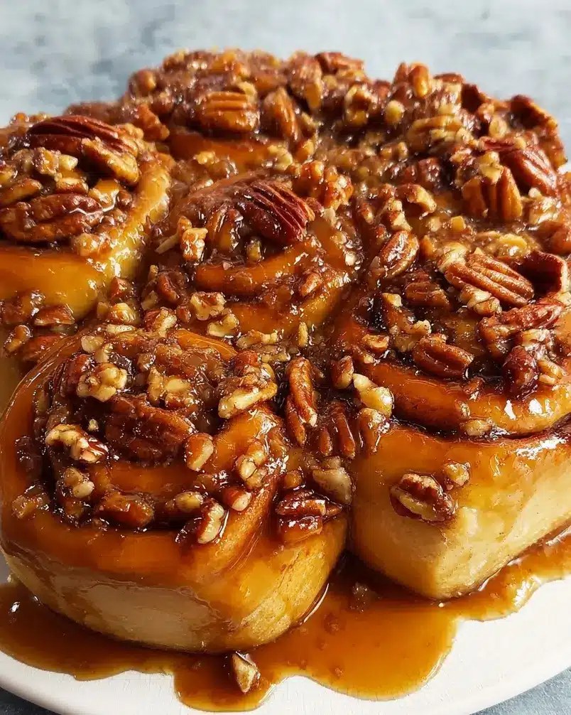 Sticky Buns 3 Dough for sticky buns being rolled out on a floured surface.