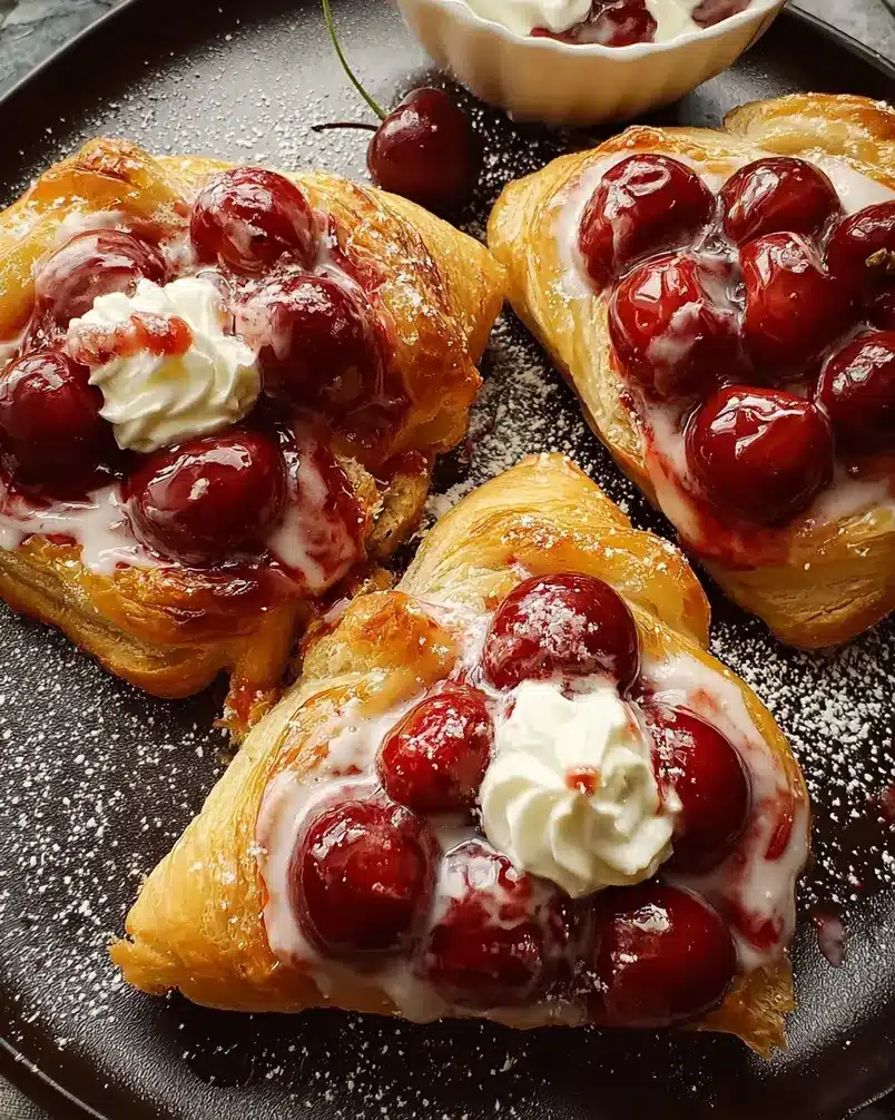 Shortcut Cherry Danish 3 Golden brown Shortcut Cherry Danishes cooling on a wire rack.