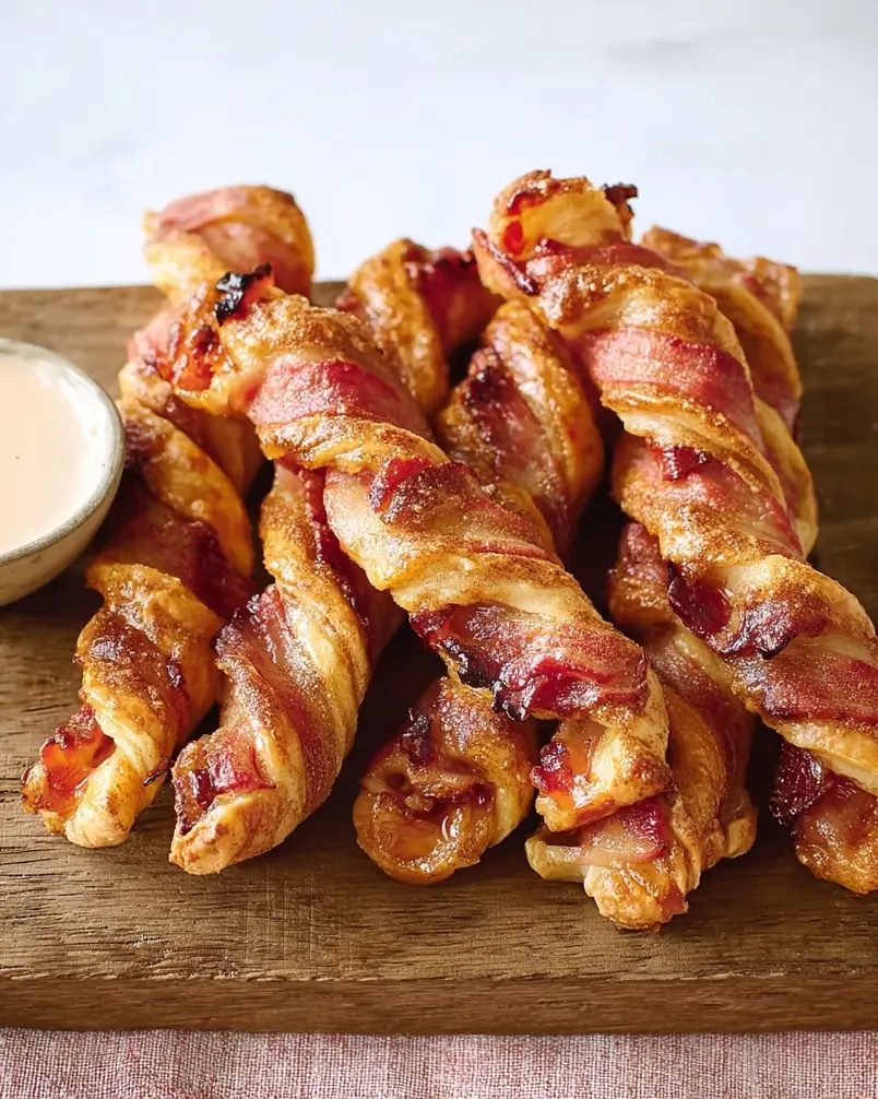 Cinnamon Roll Bacon Twists 3 Bacon bits being sprinkled onto cinnamon roll dough