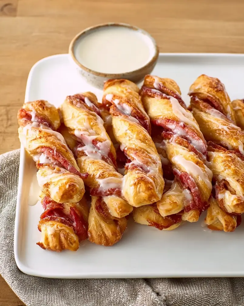 Cinnamon Roll Bacon Twists 2 Dough being rolled and prepared for cinnamon roll bacon twists