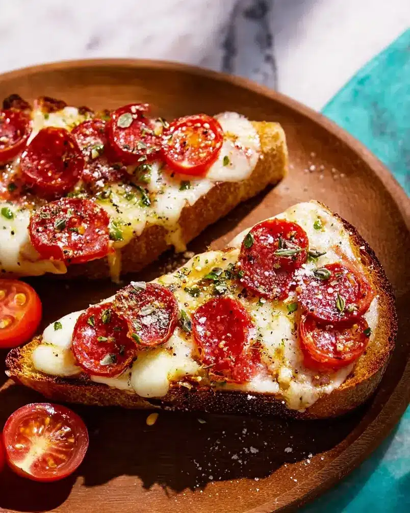 Pizza Lava Toast 3 Close-up of Pizza Lava Toast baking in an oven, showing bubbling cheese.