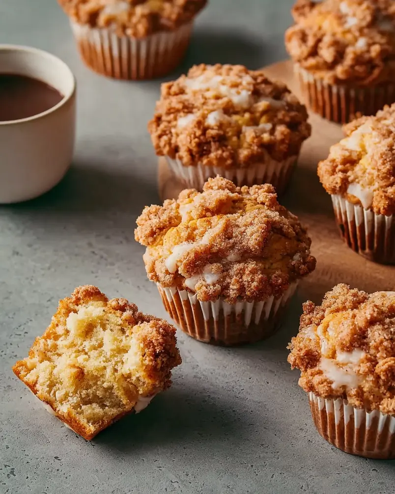 Apple Strudel Muffins 3 Muffins baking in a muffin tin, with a golden brown crust forming.