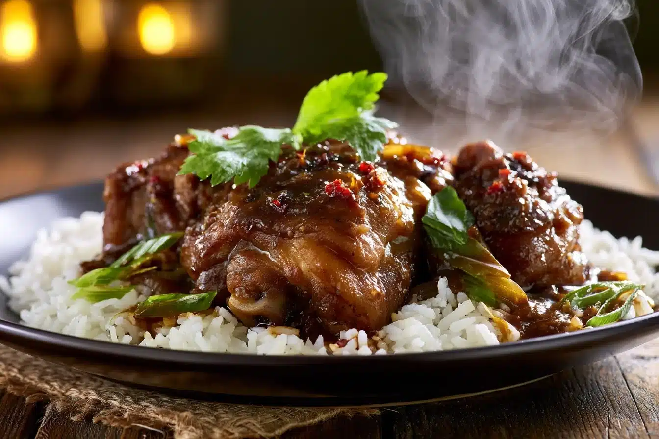 Filipino Chicken Adobo 3 Filipino Chicken Adobo - chicken browning in pot