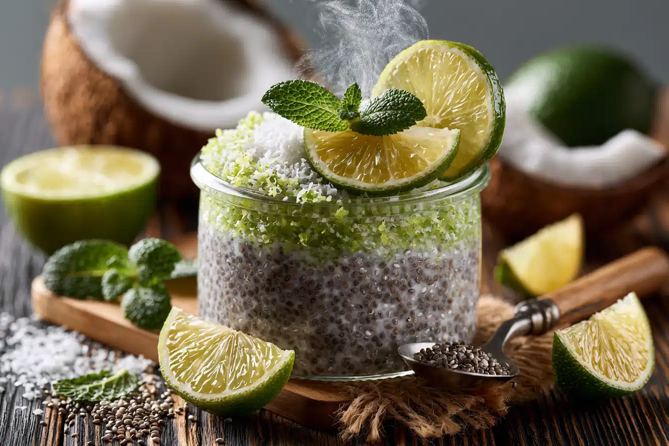 Coconut Lime Chia Pudding 3 Coconut Lime Chia Pudding mixture in a bowl