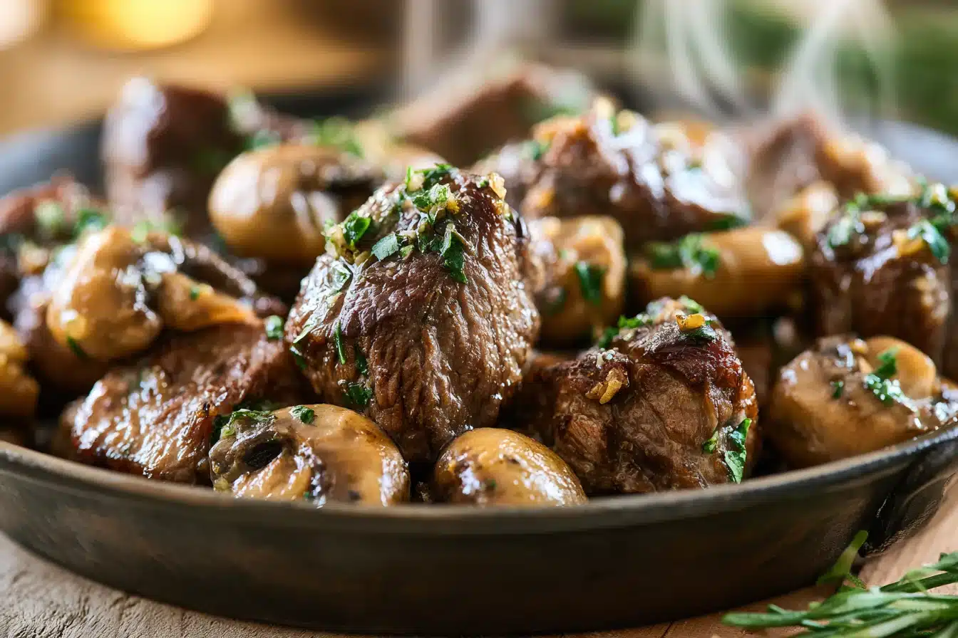 Garlic Butter Steak Bites with Mushrooms 2 Garlic Butter Steak Bites with Mushrooms