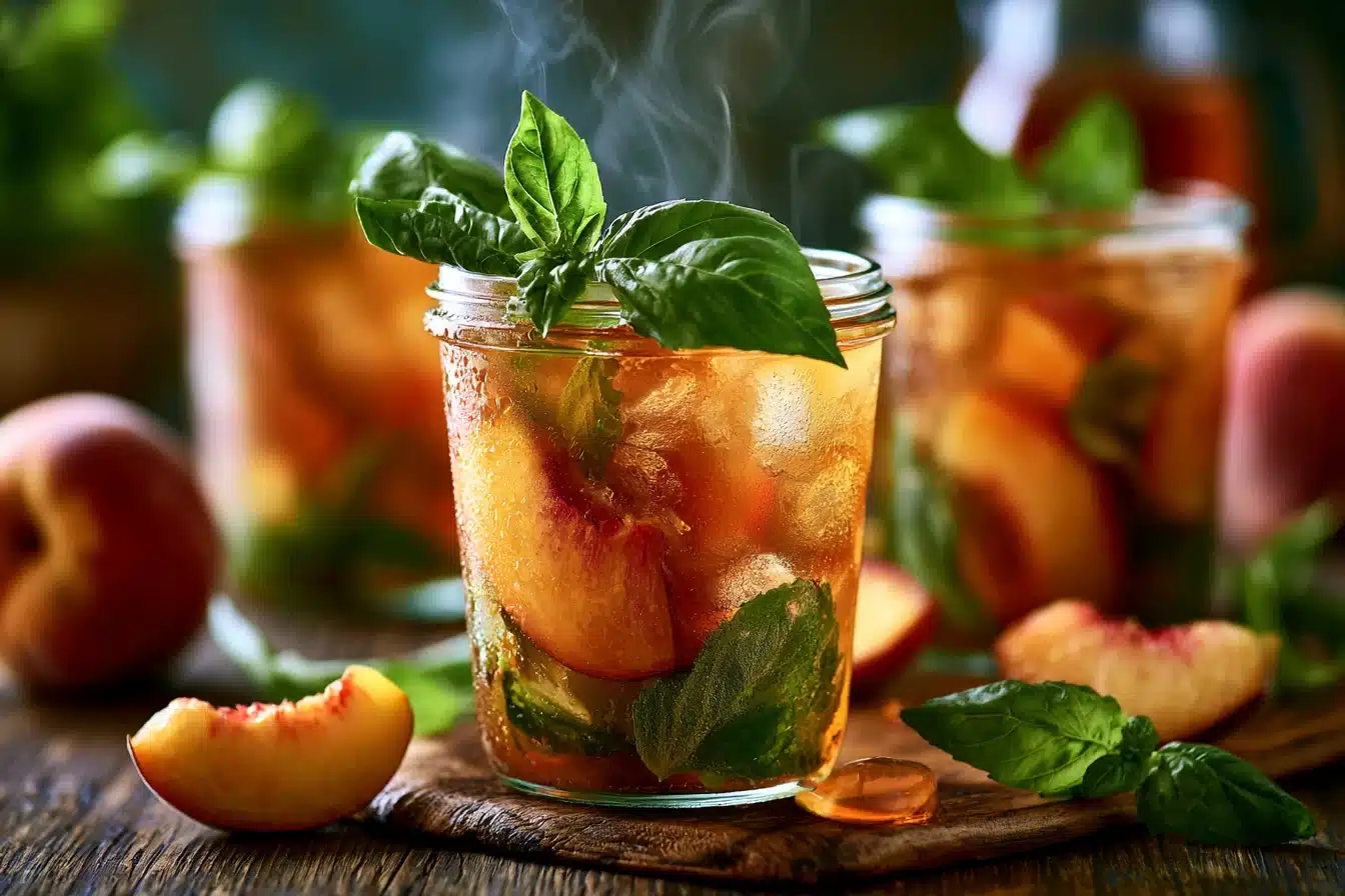 Peach and Basil Infused Iced Tea 2 Peach and Basil Infused Iced Tea