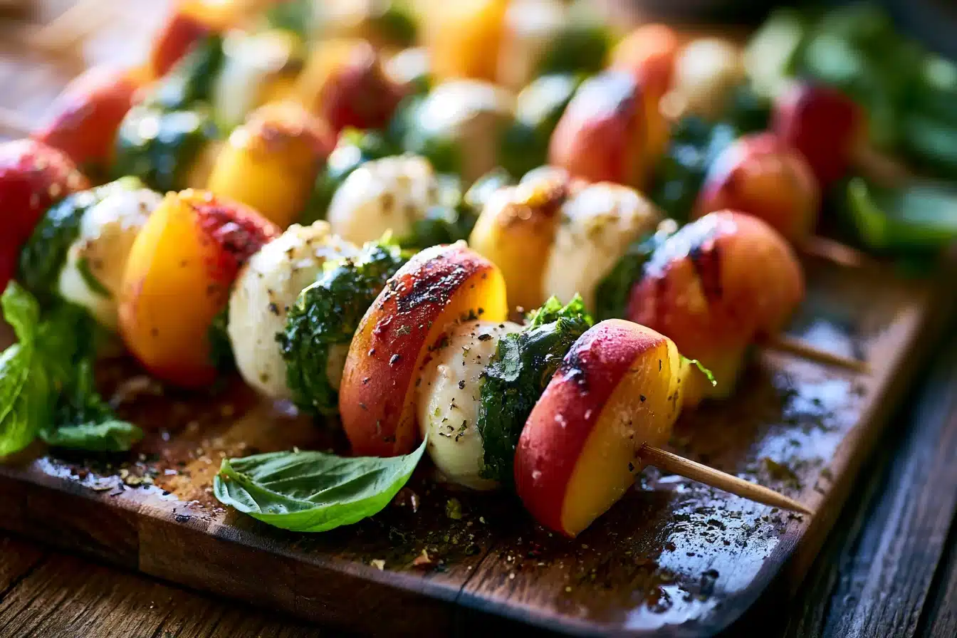 Peach Basil Caprese Skewers 2 Peach Basil Caprese Skewers
