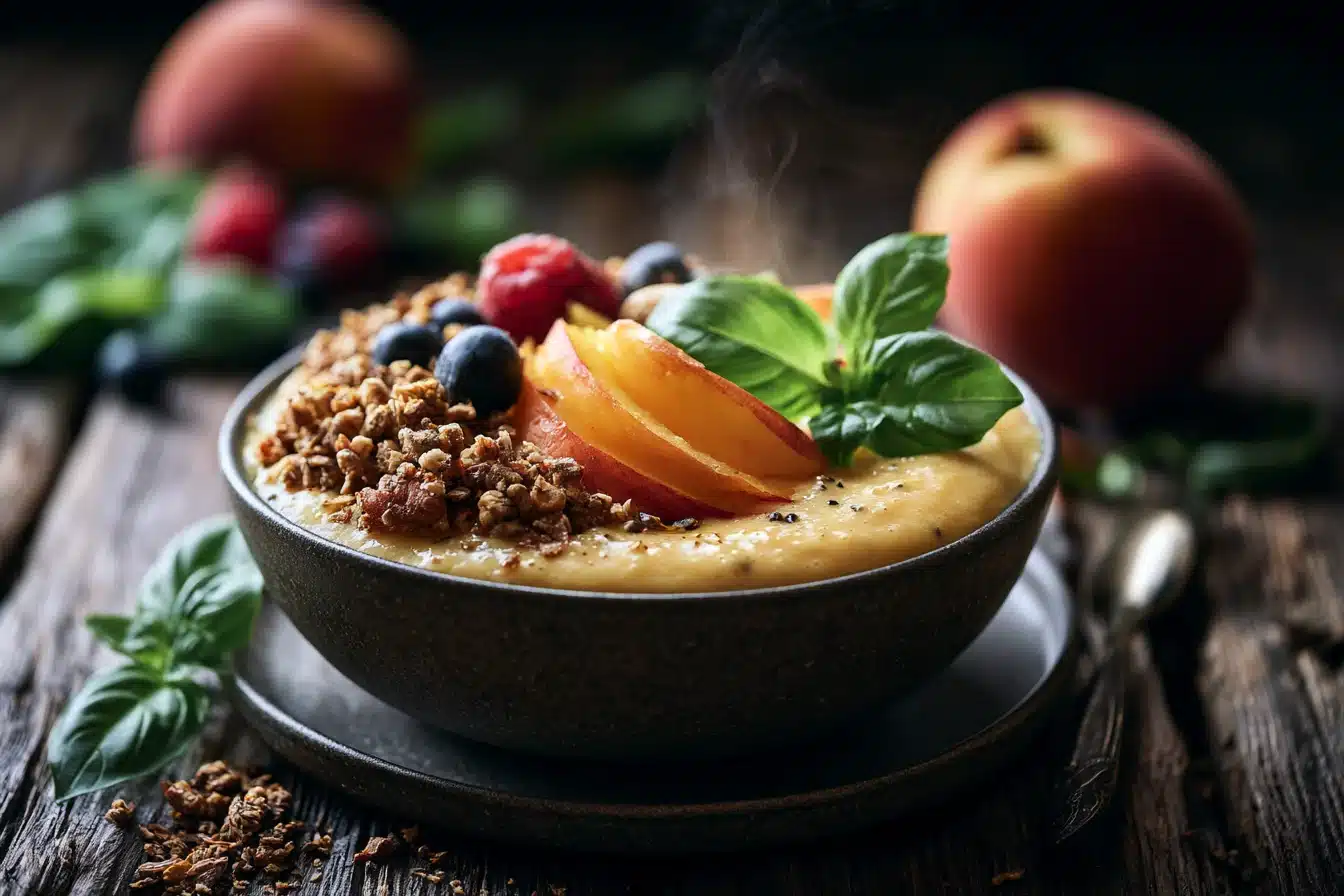 Peach Basil Smoothie Bowl with Granola 2 Peach Basil Smoothie Bowl with Granola