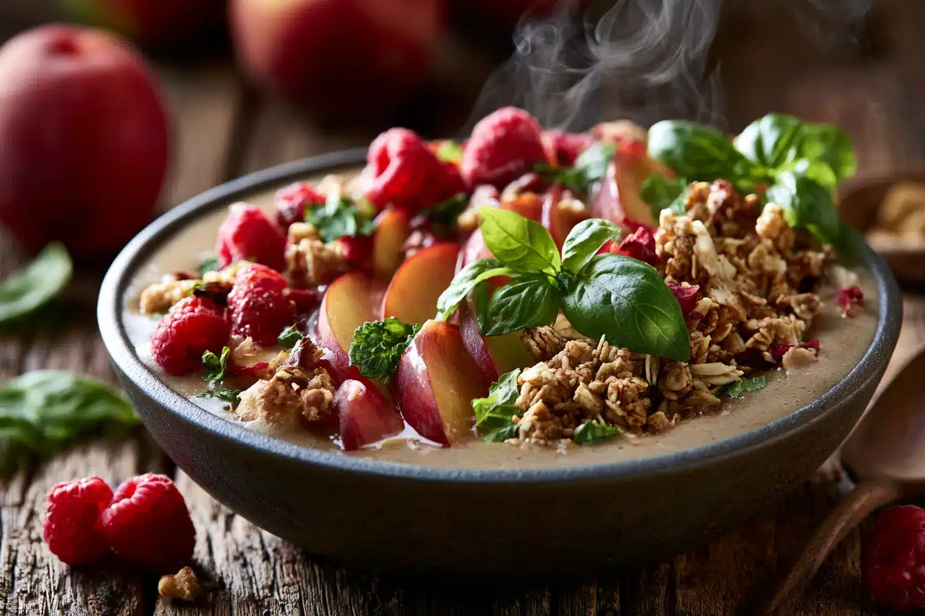 Peach Basil Smoothie Bowl with Granola 3 Peach Basil Smoothie Bowl with Granola