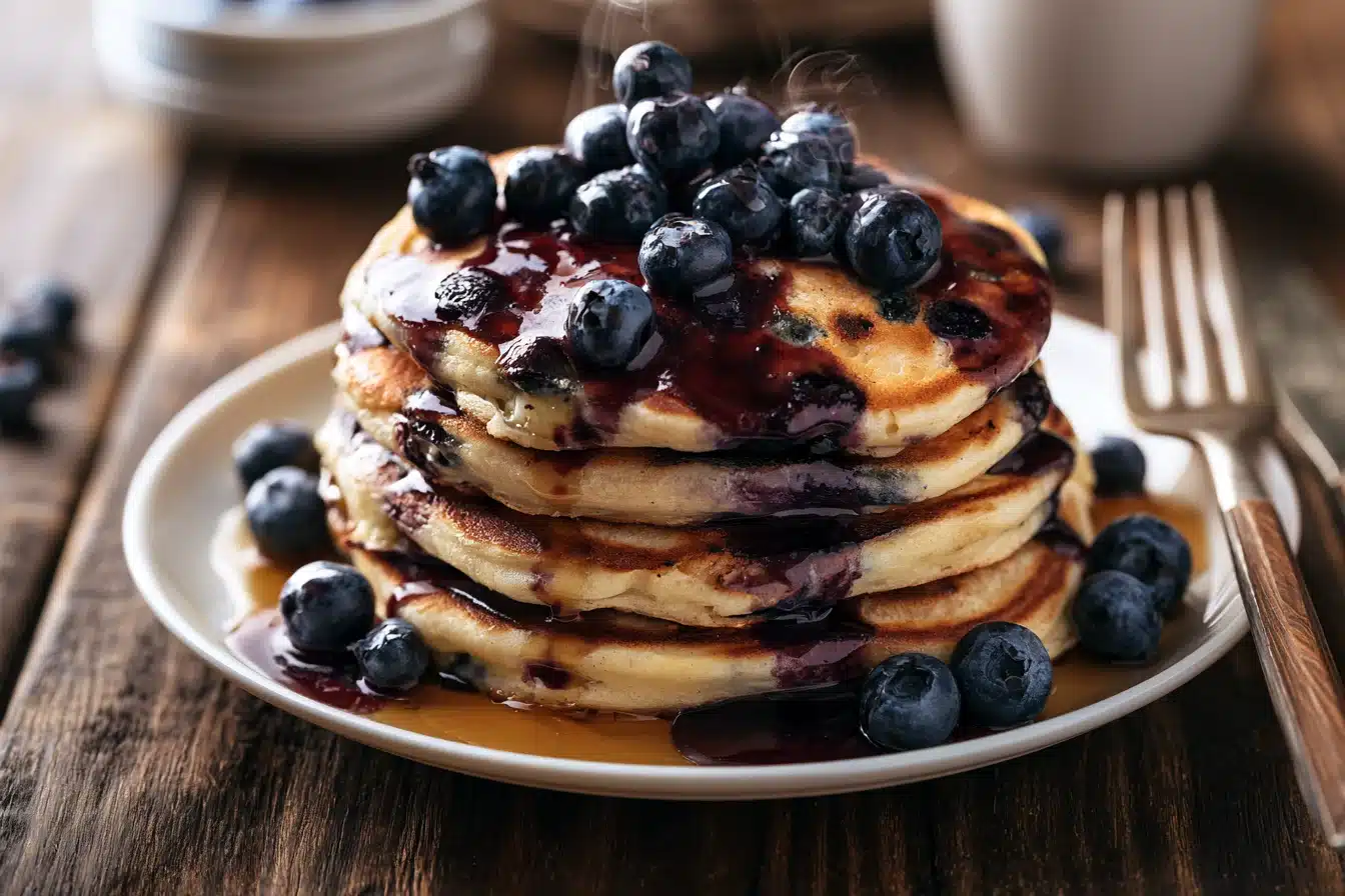 Lemon Blueberry Ricotta Pancakes 2 Lemon Blueberry Ricotta Pancakes stacked high with fresh fruit