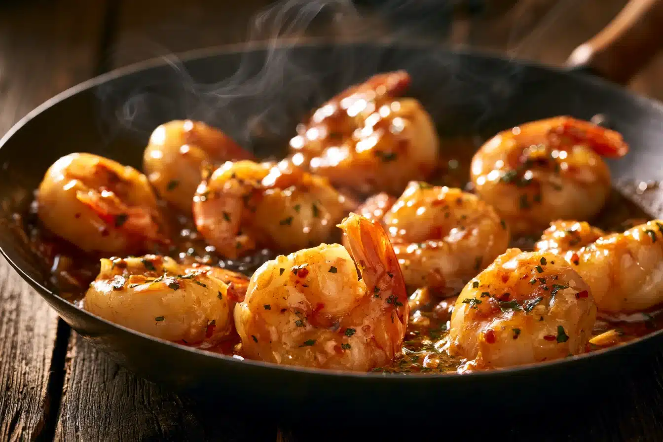 Spicy Garlic Butter Shrimp 3 Spicy Garlic Butter Shrimp cooking in a pan