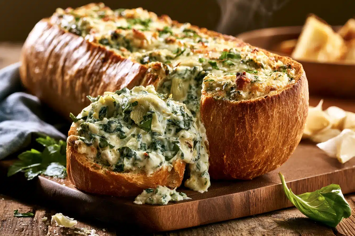 Creamy Spinach Artichoke Dip Stuffed Bread 2 Creamy Spinach Artichoke Dip Stuffed Bread